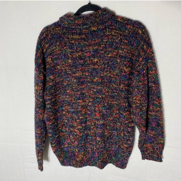 Vintage Black Rainbow Multicolour Knit Pullover Half Button Up Sweater L - Picture 13 of 14